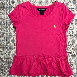 Ralph Lauren Fuchsia Peplum Tee with Lime Logo